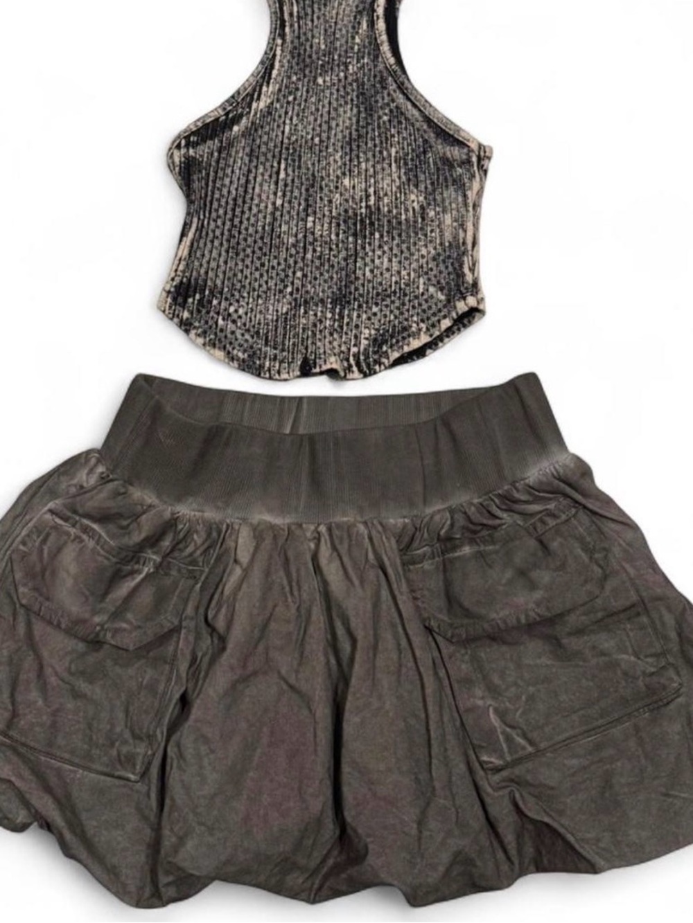Akira Ribbed Cropped Tank and Bubble Skirt Set in Charcoal